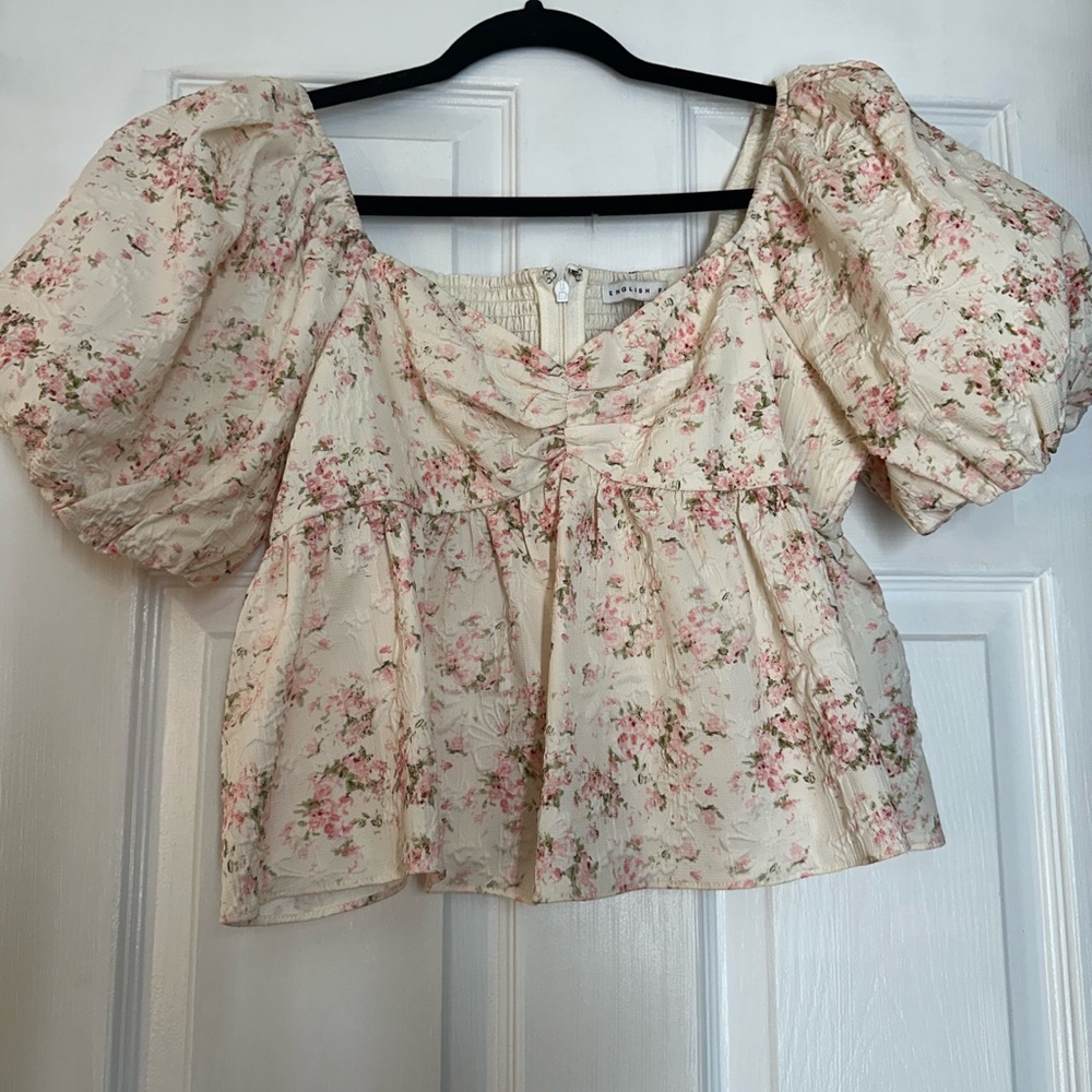 English Factory Floral Cream Puff Sleeve Top Medium
